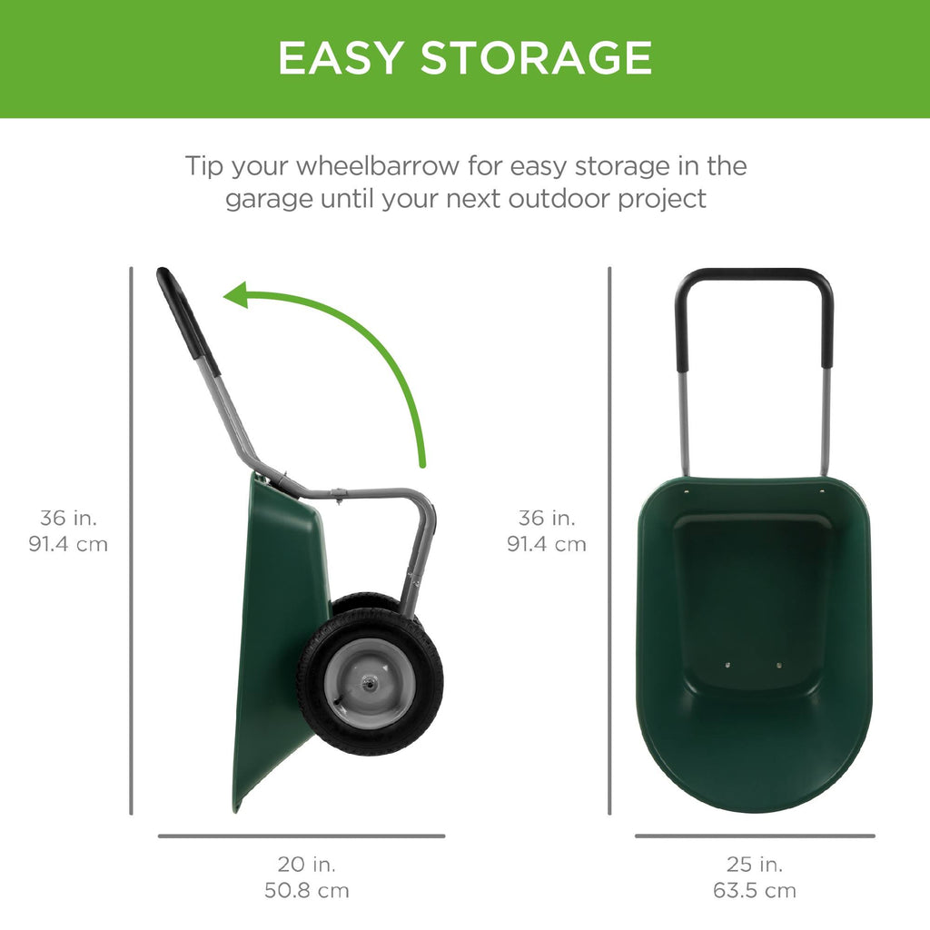 Green Dual Wheel Wheelbarrow Yard Cart F5343