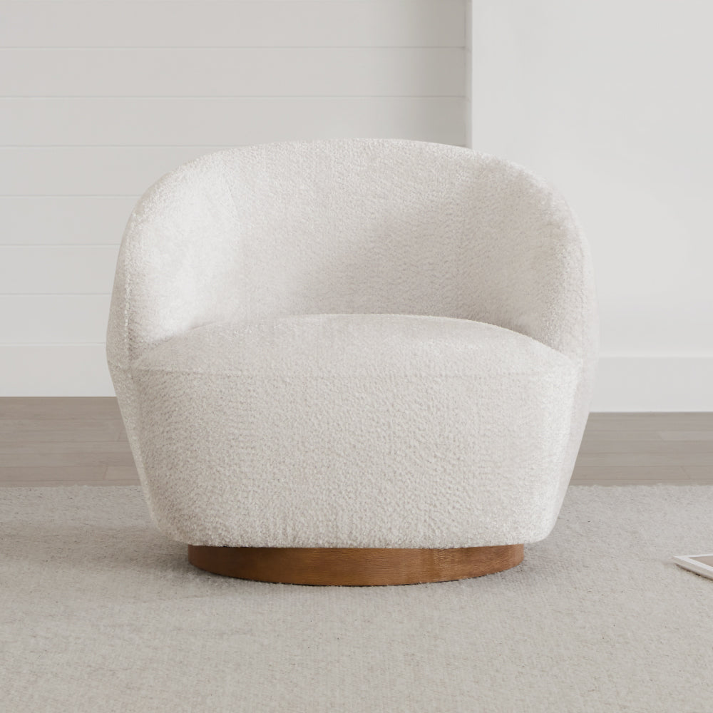 White Fabric Swivel Barrel Accent Chair X7695