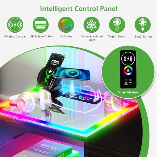 RGB LED Nightstand with 3 Drawers and Sliding Tray R59375