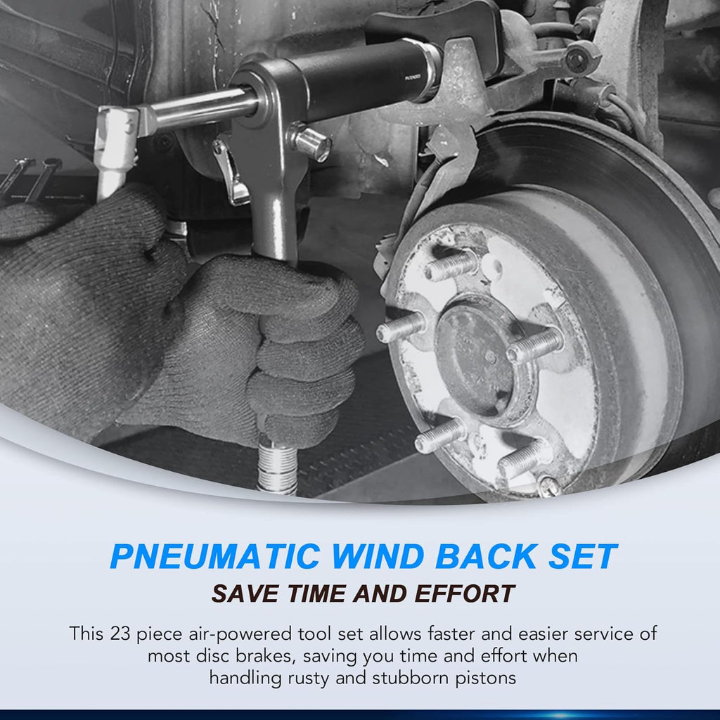 23pc Pneumatic Brake Caliper Compression Tool with 22 Disc Adapters and 2 Caliper Hangers O7837