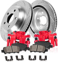 Rear Powder Coated Red Calipers 5 Lug Rotors Ceramic Pads Kit P6826