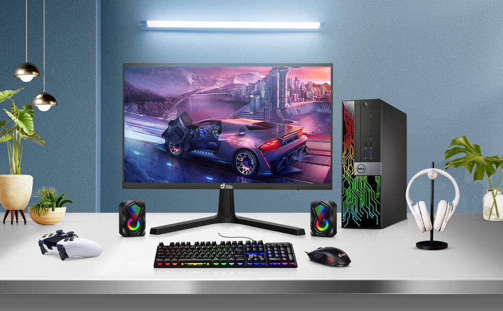 Restored Dell OptiPlex Desktop Computer PC with RGB lights, Intel i5 Quad-Core 6th Gen. Processor, 8GB Ram, 256GB SSD, 22 inch Monitor, BTO RGB Gaming Keyboard & Mouse, WiFi, Windows 10 Pro (Renewed) H255623