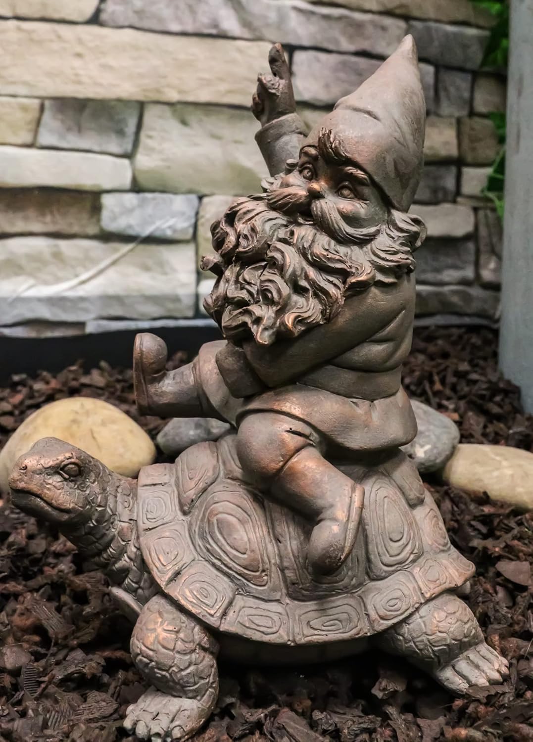 Mr Gnome Sitting On Wild Rodeo Giant Tortoise Figurine P720