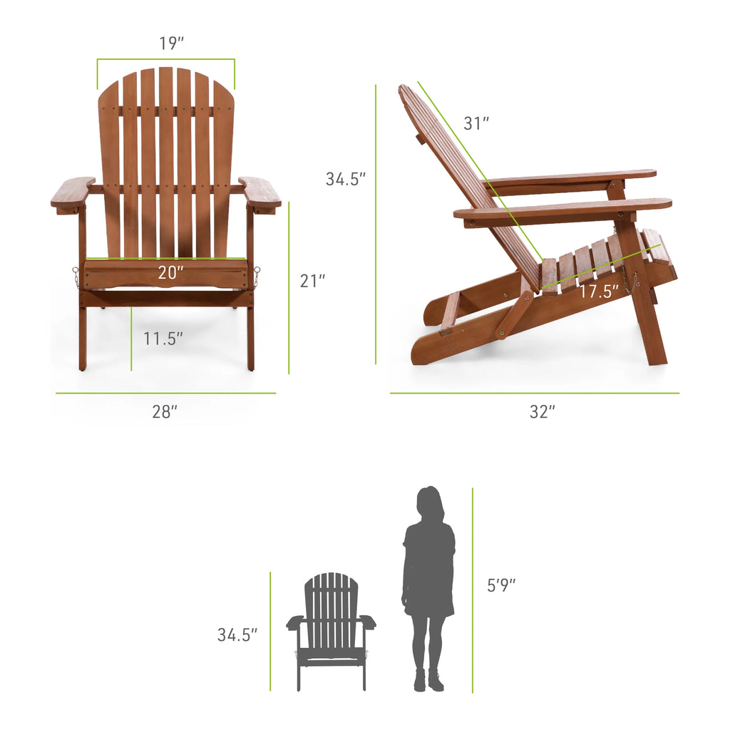 Natural Wood Foldable Patio Adirondack Chair, Set of 2 S898