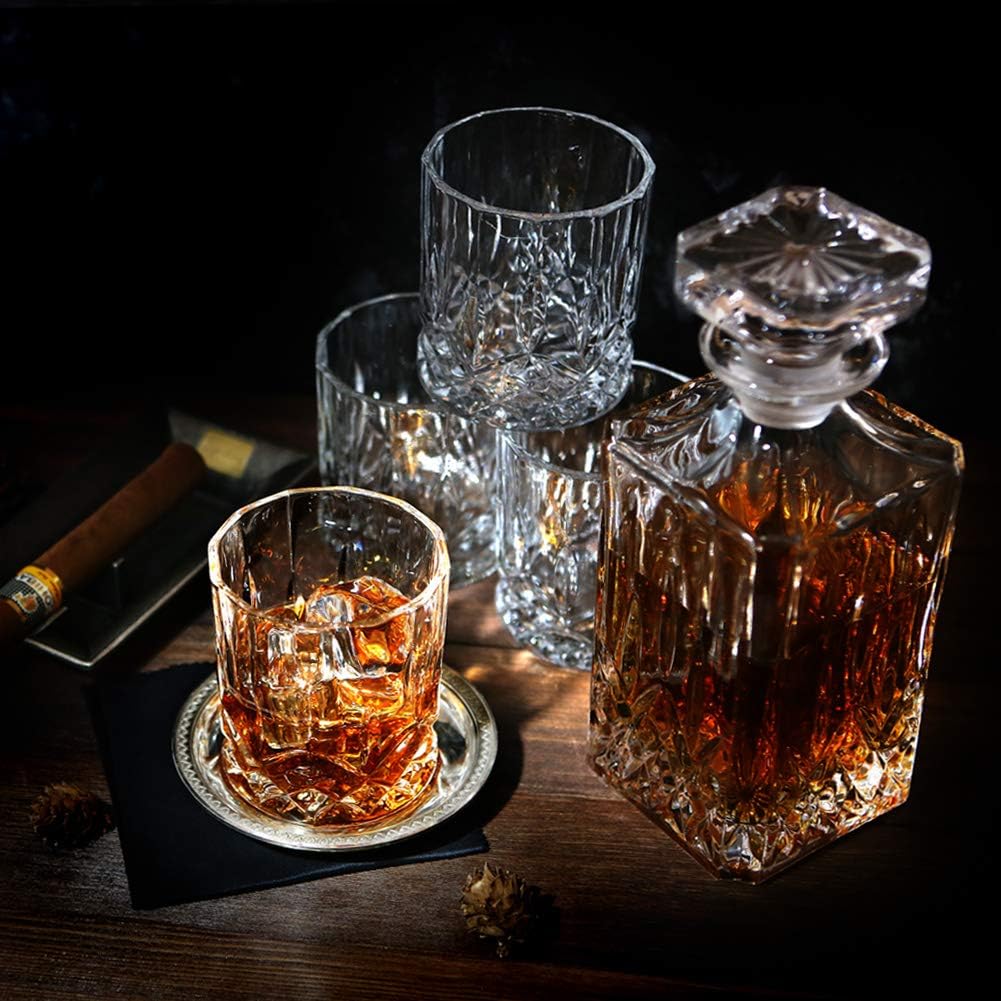 5PC Crystal Whiskey Decanter Set with 4 Glasses H87384