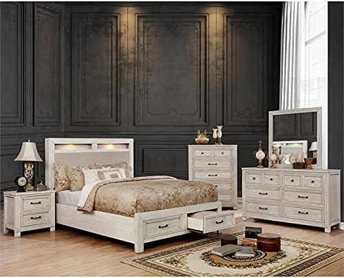 Antique White Wood Nightstand with USB Outlet Y409341