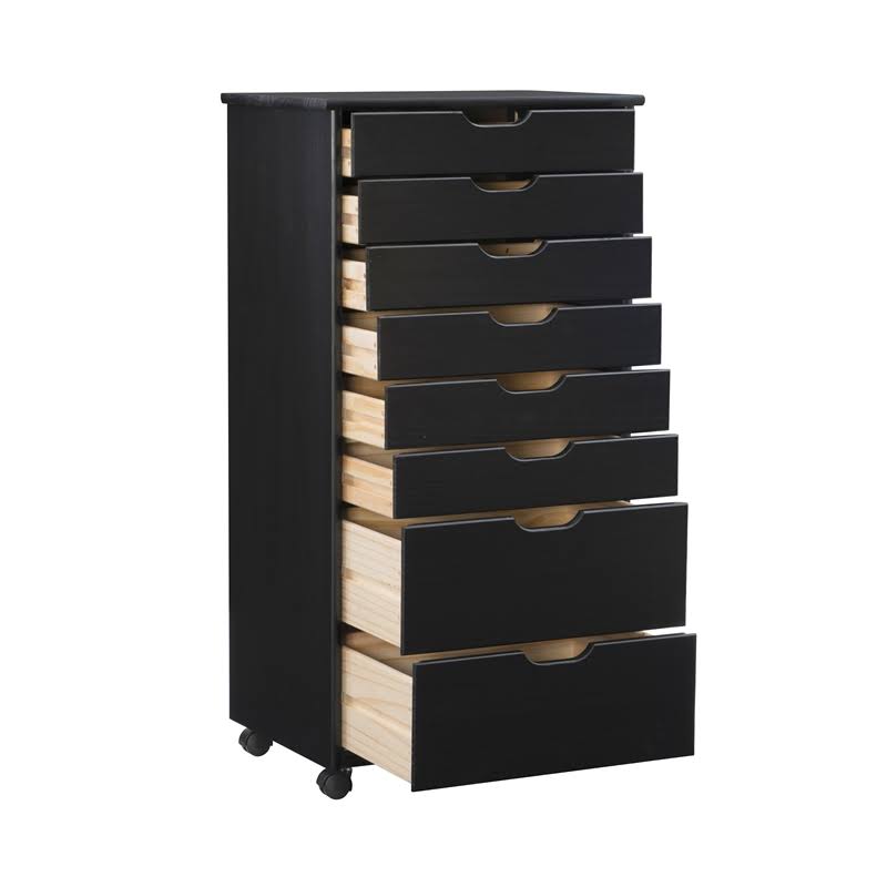 Black 8 Drawer Wood Rolling Storage Cart C77670
