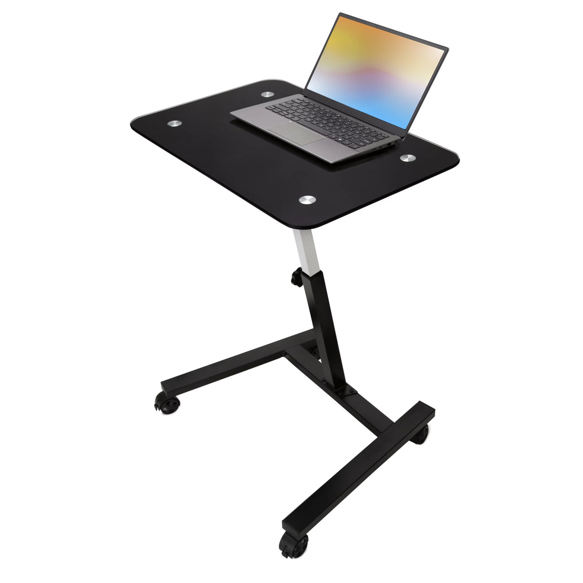 Black Tempered Glass Height Adjustable Mobile Laptop Desk Cart C490323