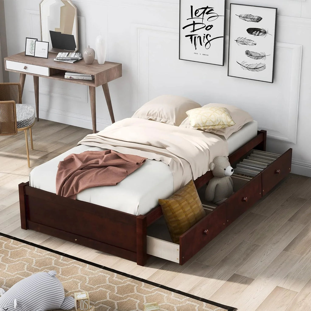 Solid Wood Platform Bed with Drawers G2295