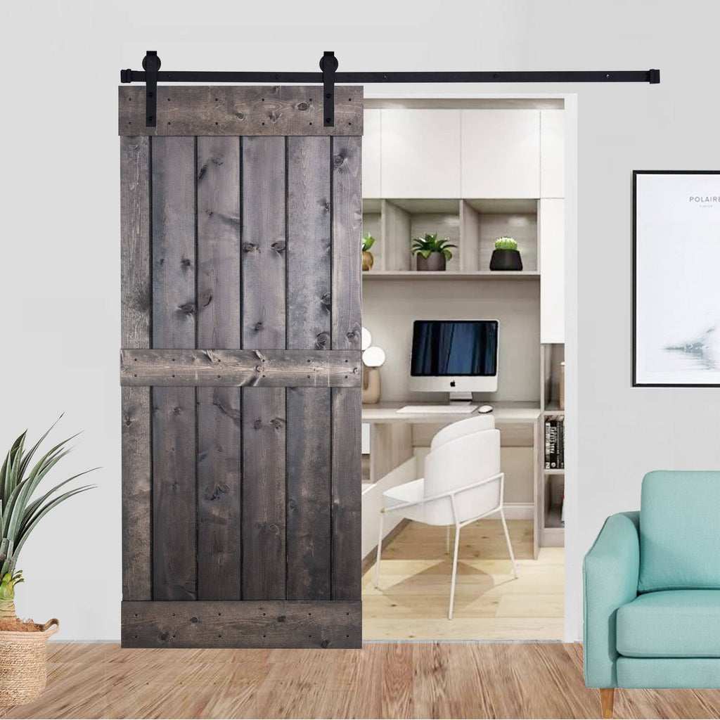 Paneled Wood Barn Door with Installation Hardware Kit Y920