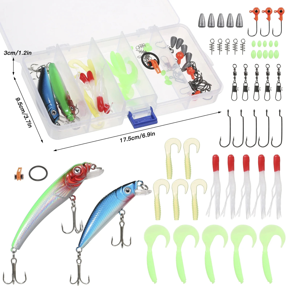 Spinning Rod Reel Combo Kit with Lures Swivels Line Box Pole Telescopic M6057