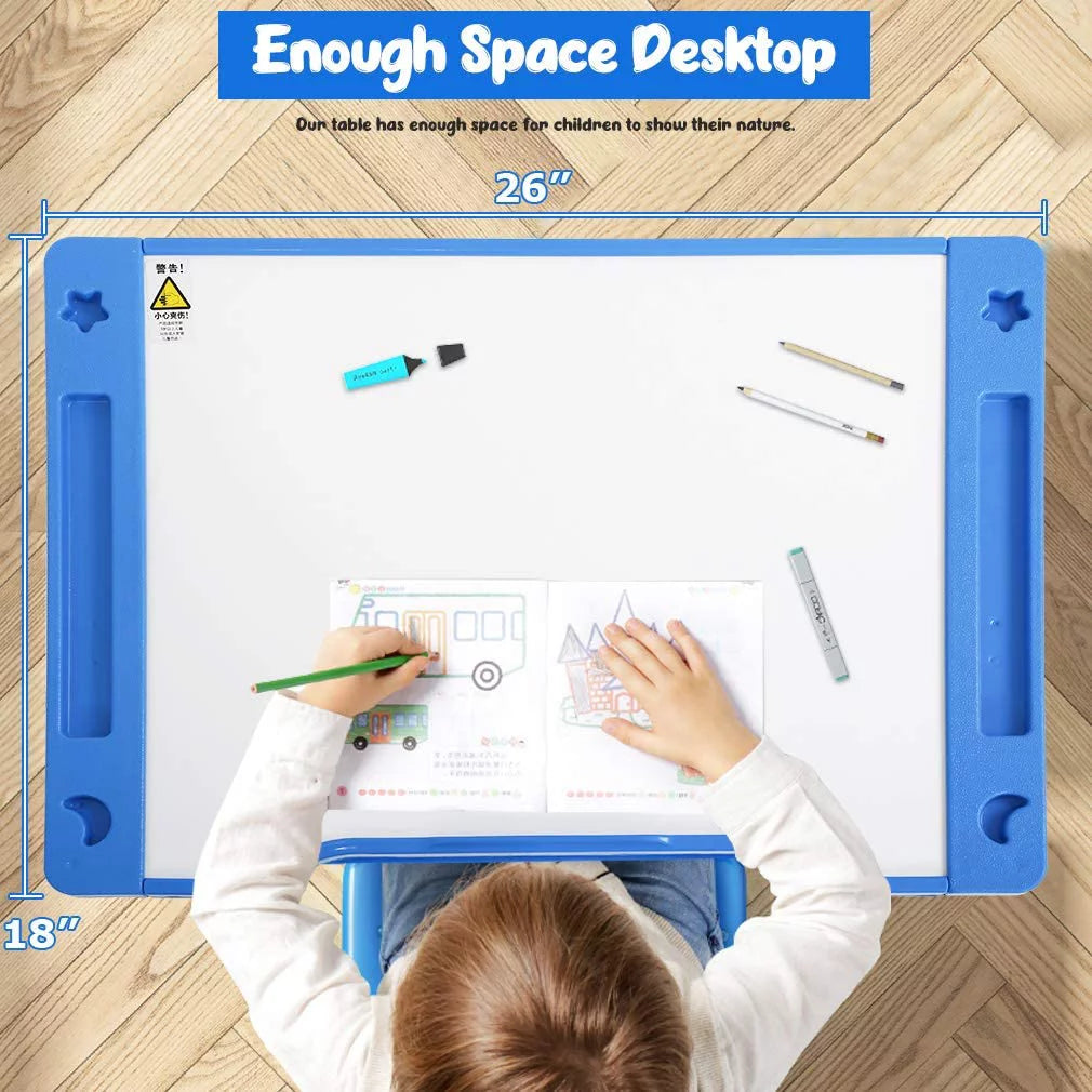 Kids Desk and Chair Set with Tilt Desktop, Height Adjustable, Storage Drawers, Blue N222