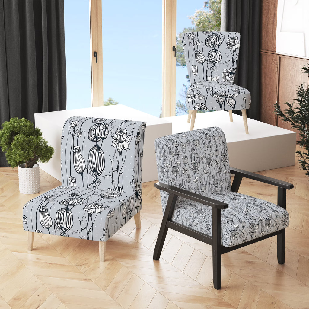 Vintage Abstract Flowers Upholstered Accent Chair and Arm Chair I199794
