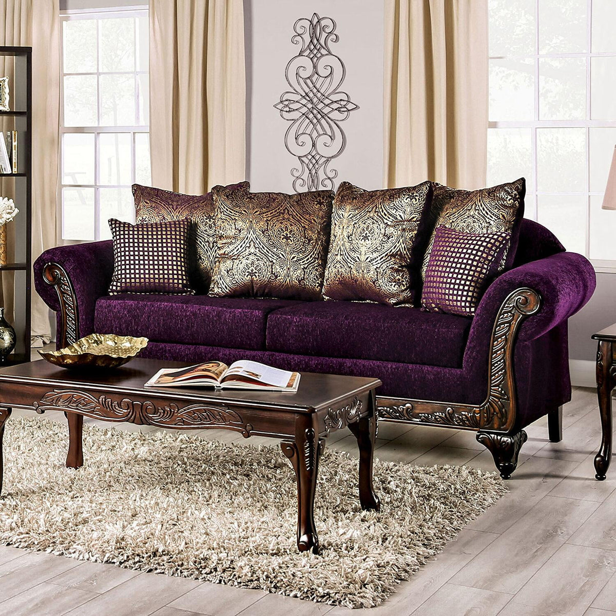 Purple & Dark Cherry 5pcs Living Room Set A84759