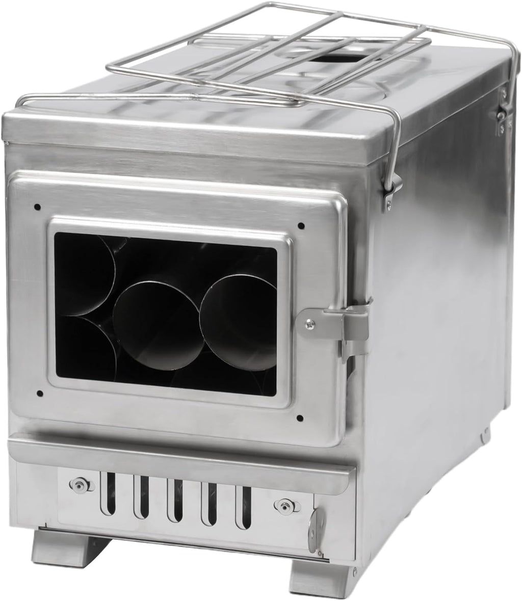 Camping Tent Stove with Large Firebox, View Glass, Pipes and Slide Air Intake Valve E981315