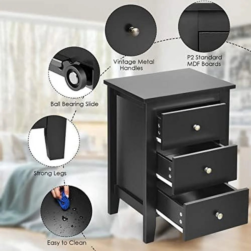 White 3 Drawer Wood Nightstand D837