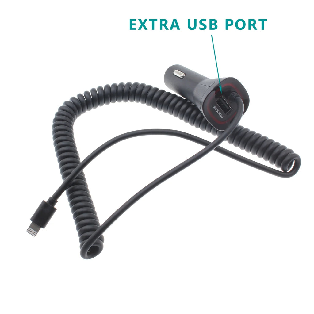Car Charger with USB Port DC Socket Coiled A2X M7219
