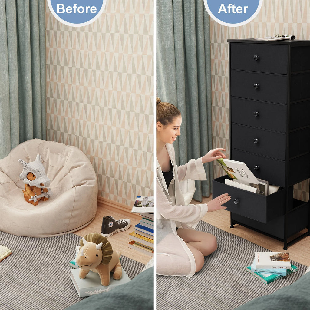 Black 7 Drawers Vertical Dresser Storage Tower M4707