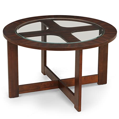 Solid Wood Glass Top Round Coffee Table with 4 Stools E370