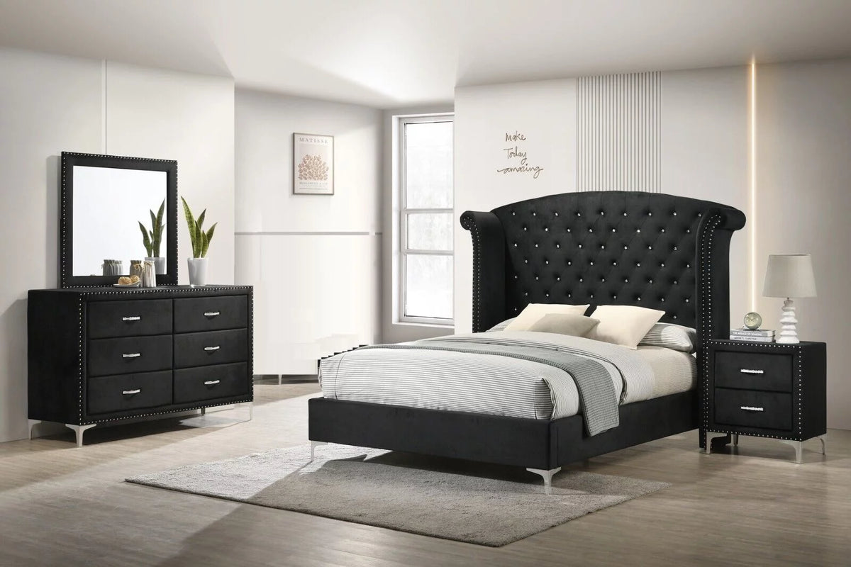 Black Velvet 5pc Queen Size Bedroom Set L93285