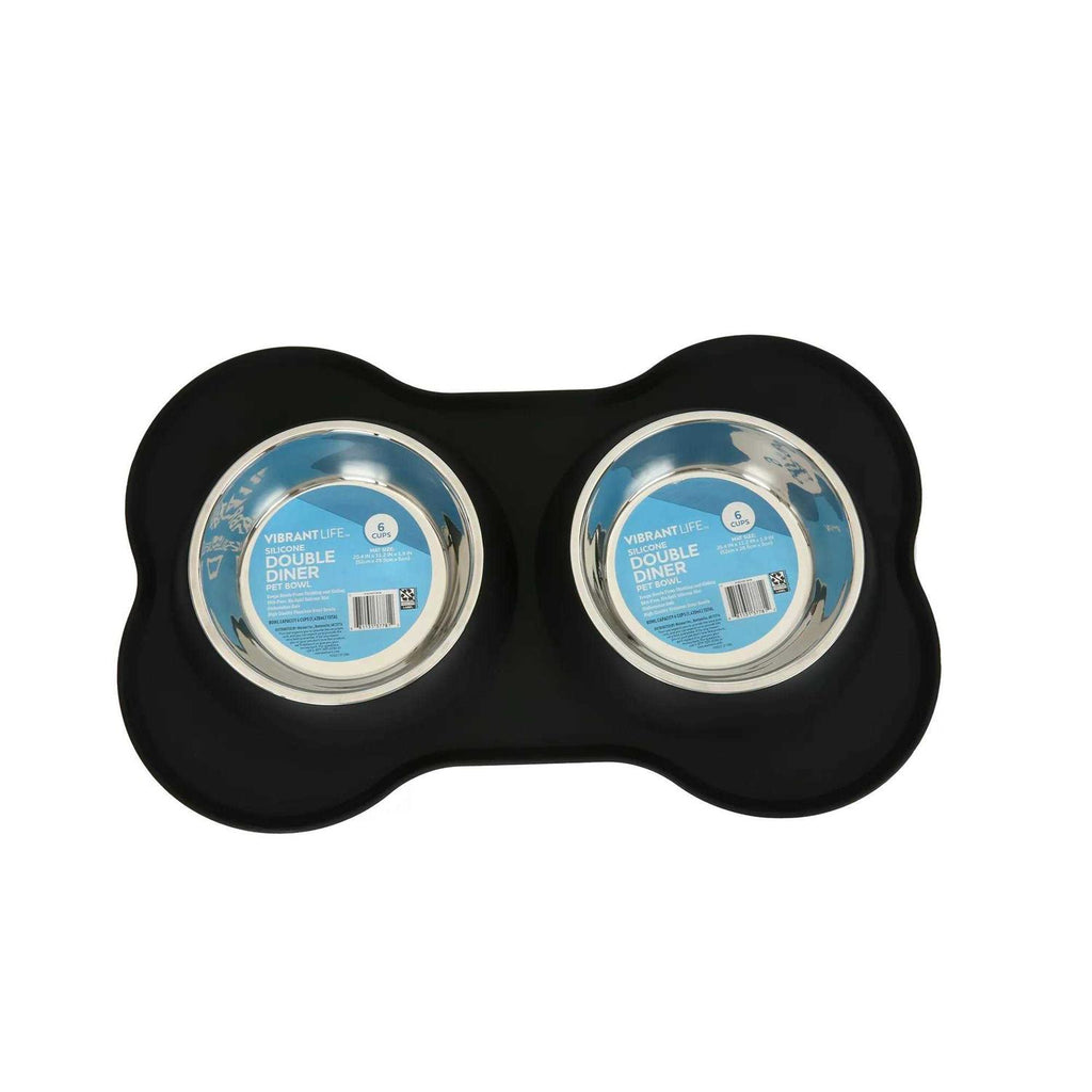 Double Dog Bowls with Bone Shaped Mat Diner Set U91599