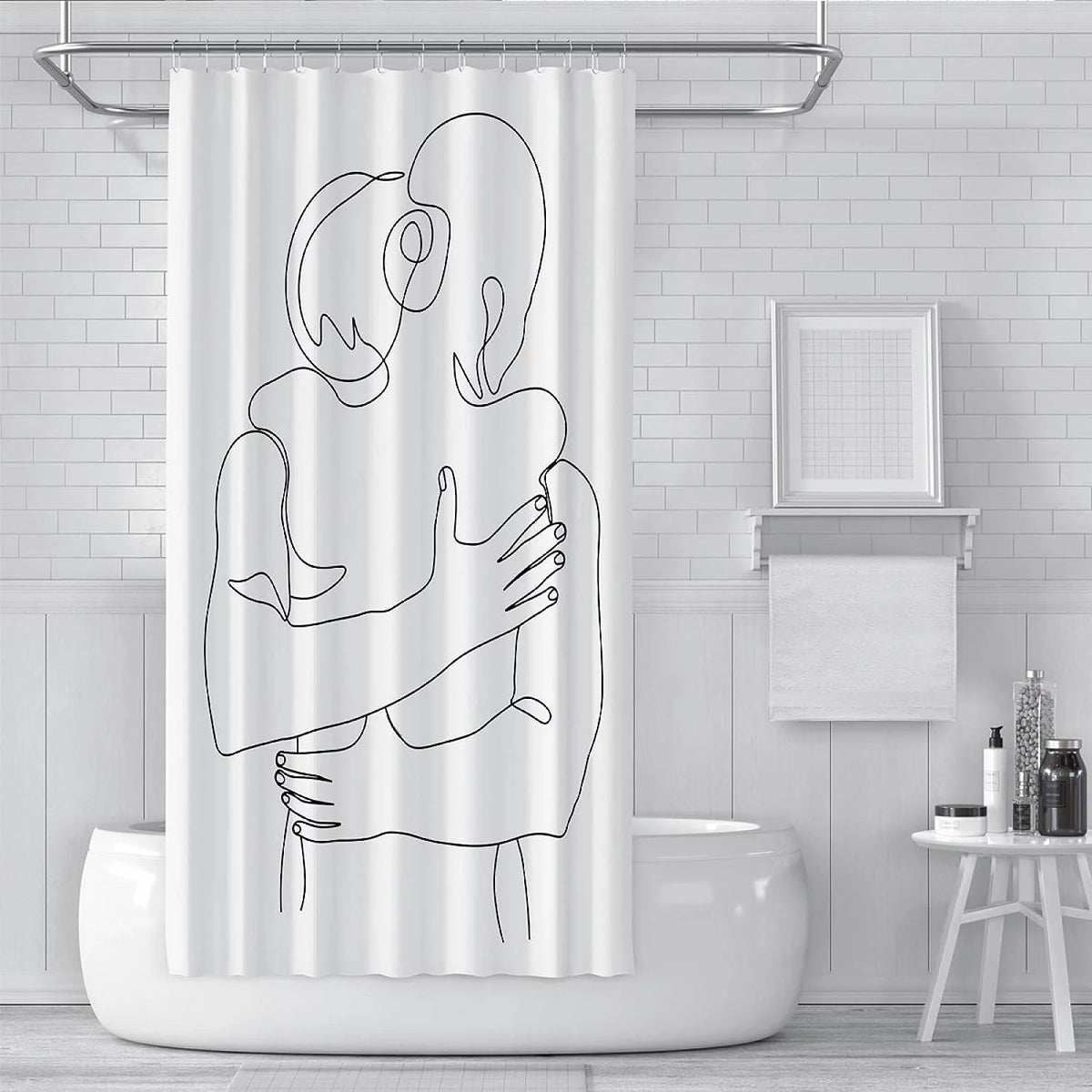White Polyester Fabric Shower Curtain Liner B200402