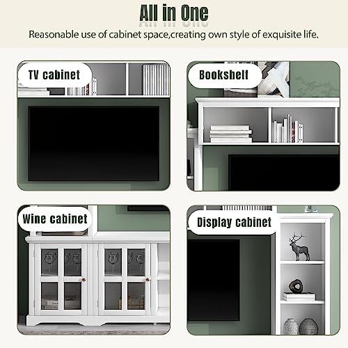 White 104" Wide Entertainment Wall Unit with Storage Cabinets and Shelves T954