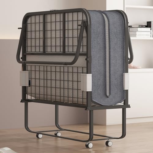 Folding Bed with 5 Inch Memory Foam Mattress, Single Rollaway Bed with Lockable Wheels K780