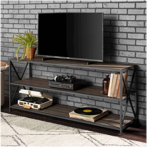 Industrial Metal and Wood 3-Shelf Bookcase Slate Gray/Black Metal P6001