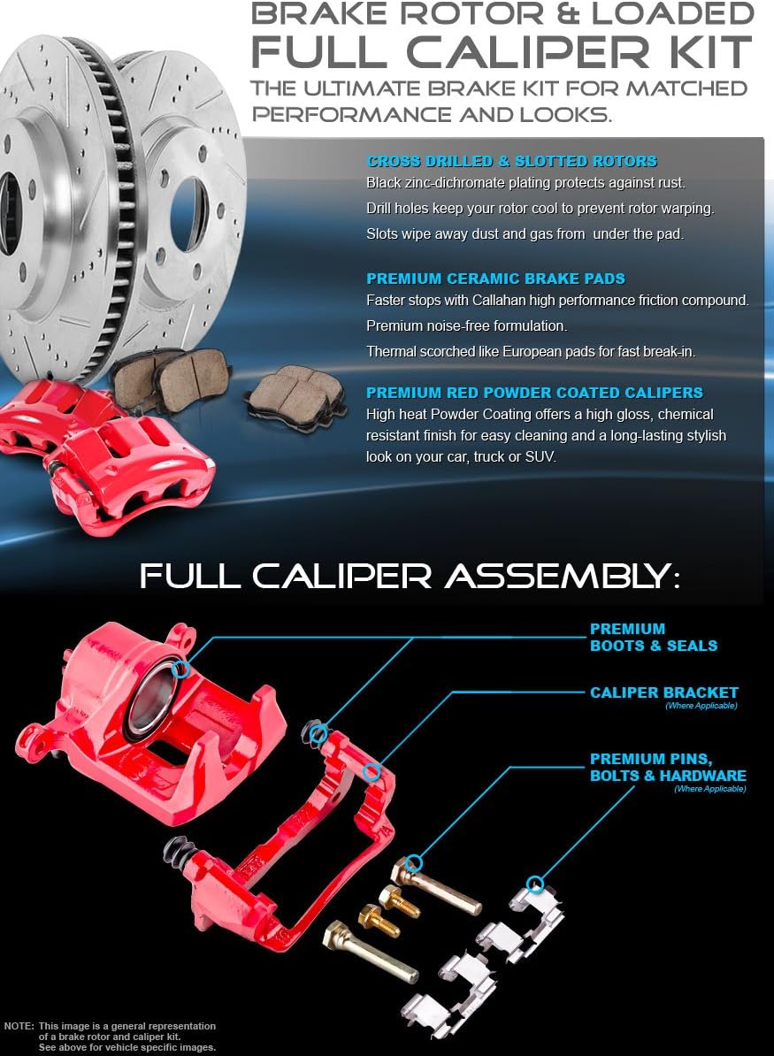 Rear Powder Coated Red Calipers 5 Lug Rotors Ceramic Pads Kit P6826