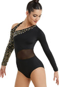Gold/Black Asymmetrical Sequin Leotard H470670
