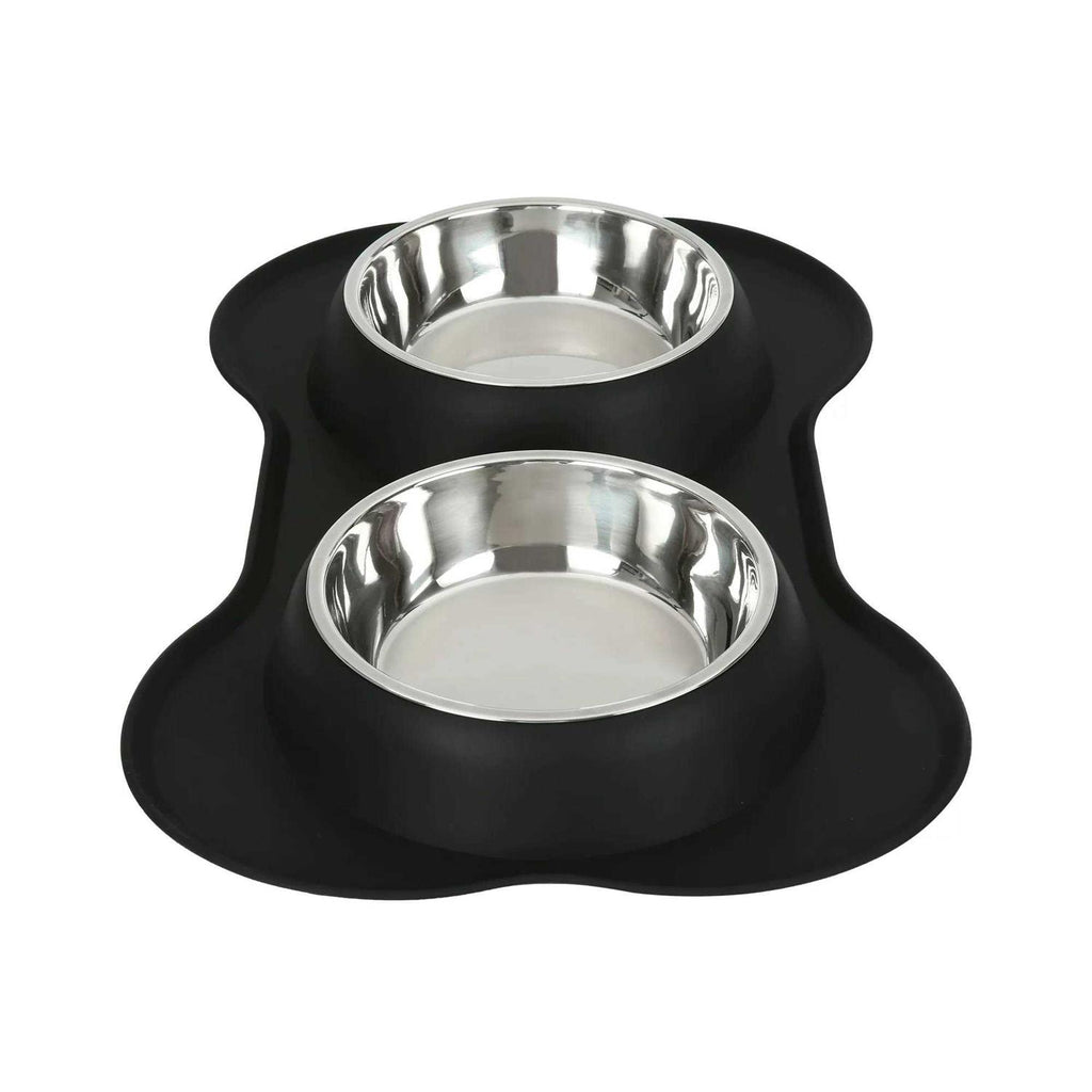 Double Dog Bowls with Bone Shaped Mat Diner Set U91599