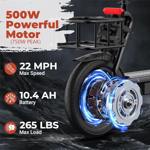 Electric Scooter with Seat, 500W Motor, 14'' Tires, Foldable E-Scooter with Suspension O8023