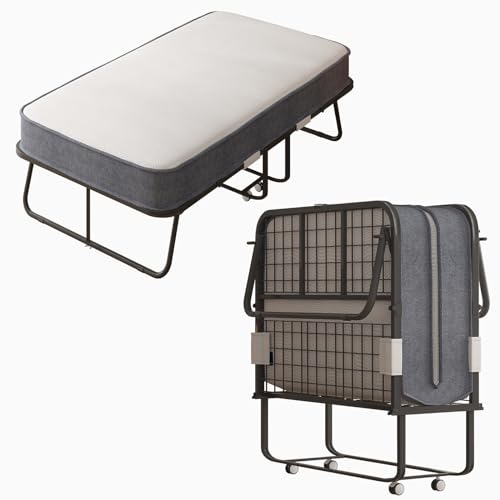 Folding Bed with 5 Inch Memory Foam Mattress, Single Rollaway Bed with Lockable Wheels K780