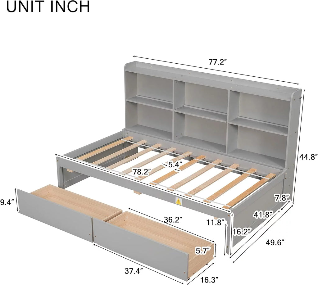 Grey Wood Bed with 2 Storage Drawers G84919