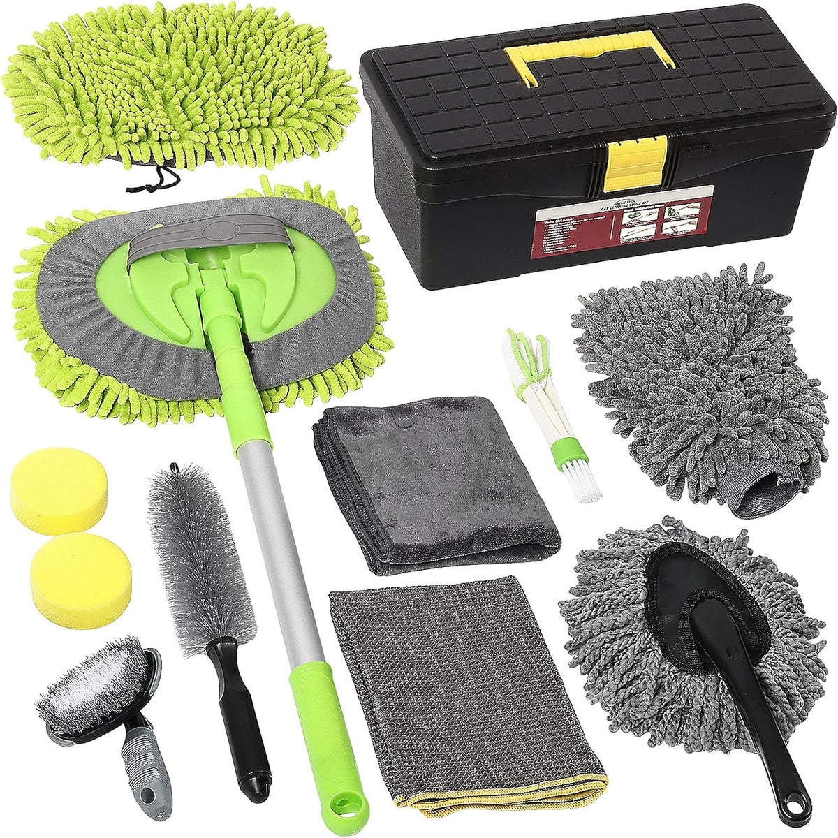 12 Pcs Car Wash Kit with Microfiber Towels and Storage Box N7117