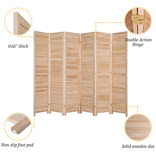 Wood Room Divider Privacy Screen, 5.9 Ft Tall Folding Partition, 6 Panel R883477