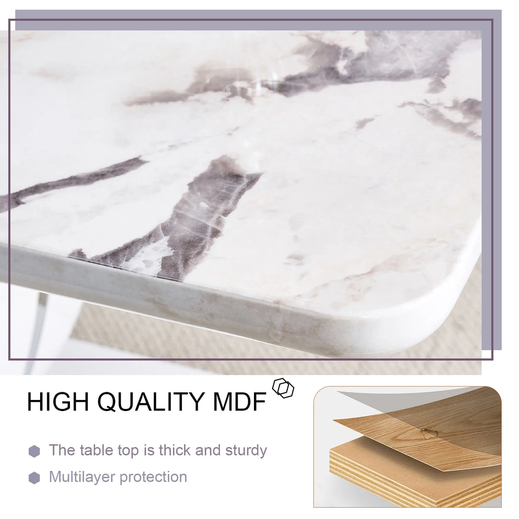 63" White Faux Marble Dining Table for 6 L3271