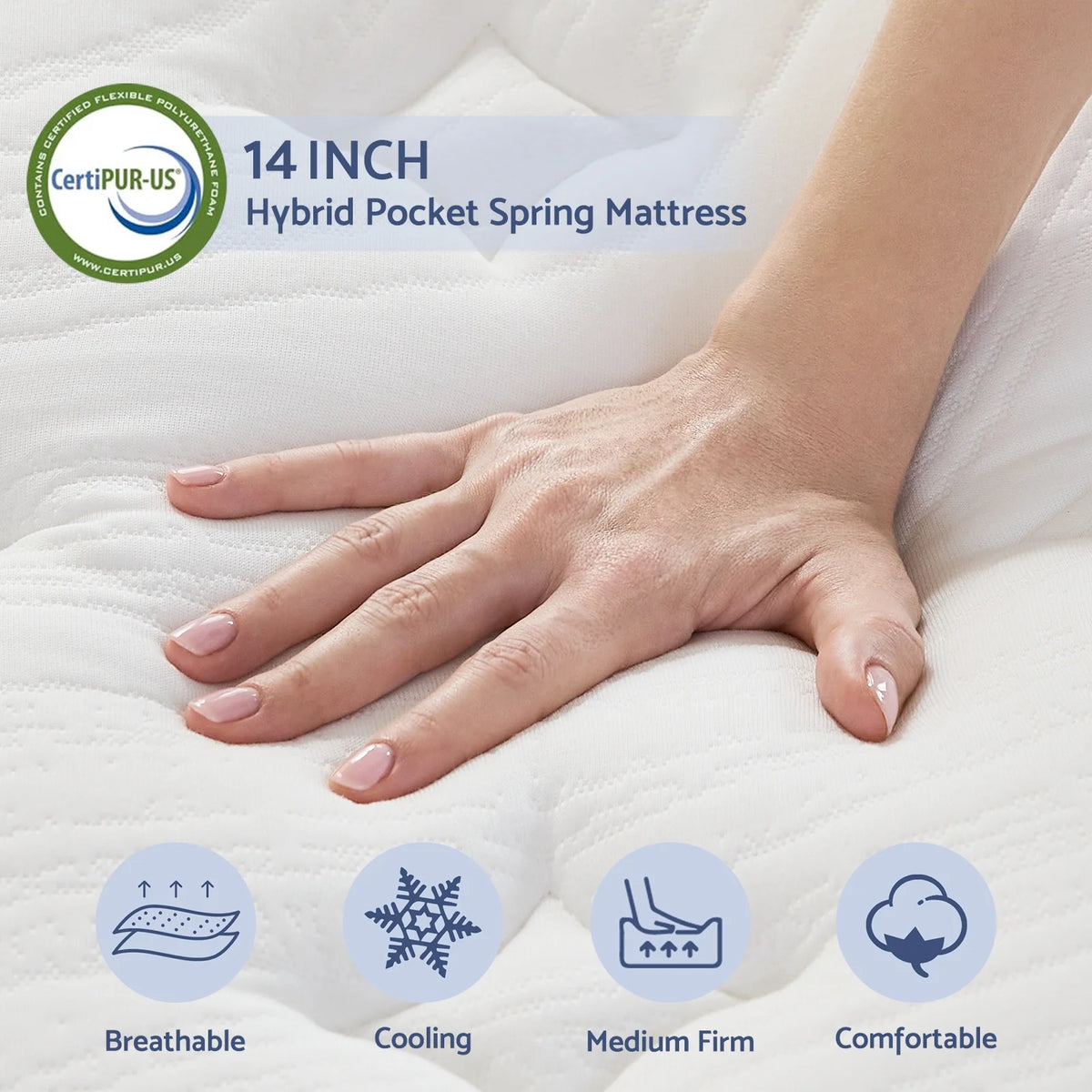 Queen 14 inch Hybrid Gel Memory Foam Mattress L143