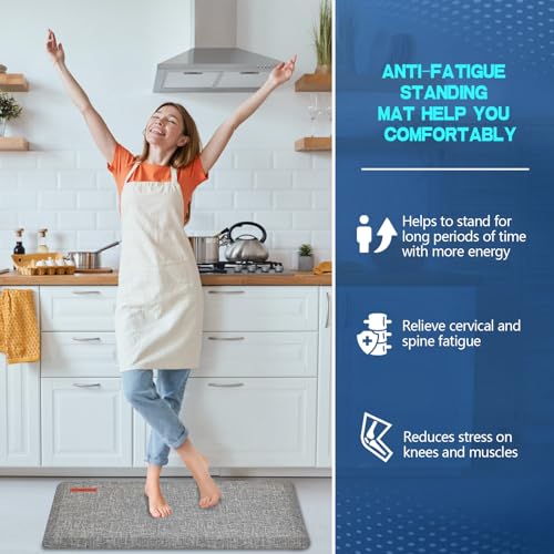 Anti Slip 7/8 inchs Anti Fatigue Kitchen Floor Mat, Waterproof Kitchen Runner (Light Gray, 17.3" x 39") V884