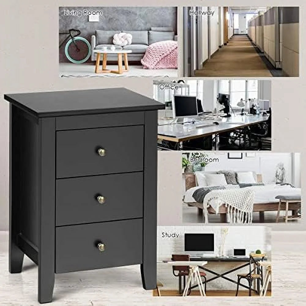 White 3 Drawer Wood Nightstand D837