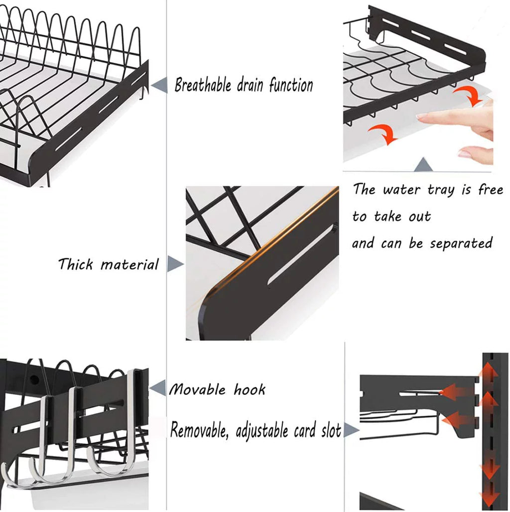 Black Stainless Steel 3 Tier Dish Drying Rack with Drainboard G107