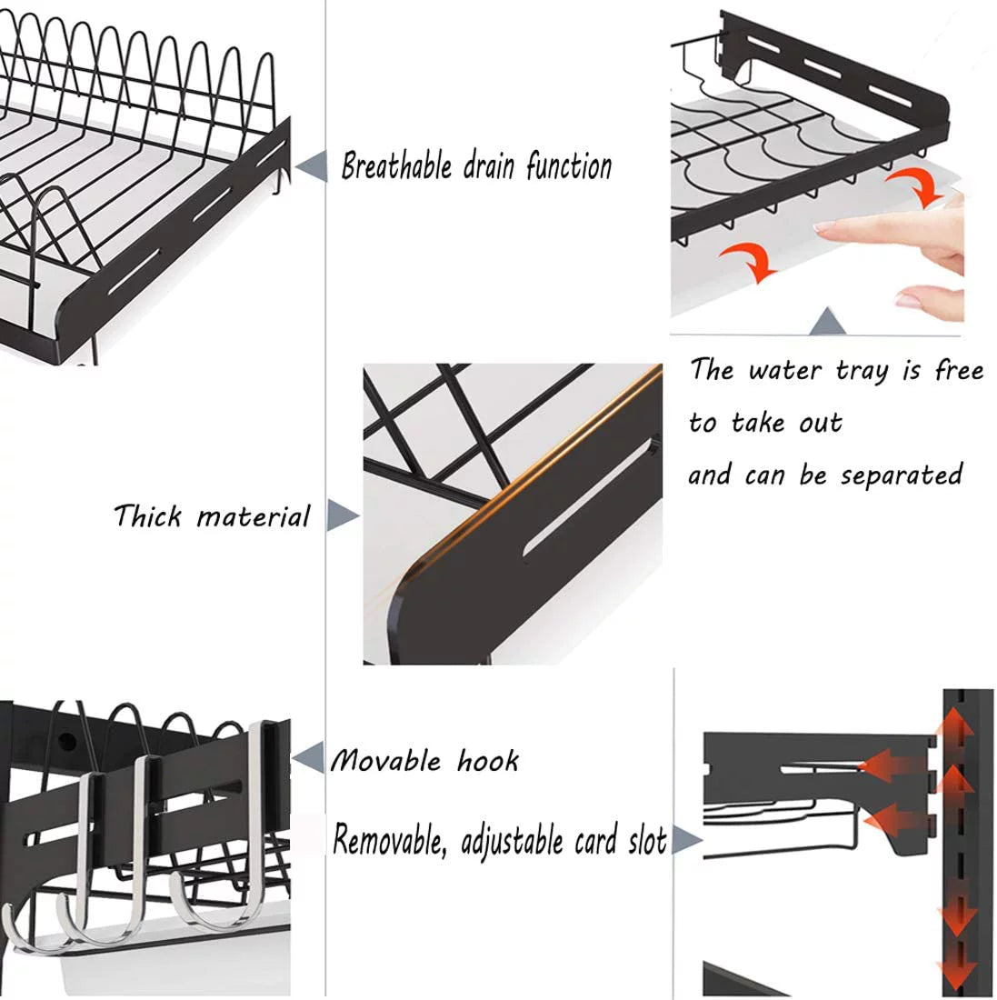Black Stainless Steel 3 Tier Dish Drying Rack with Drainboard G107