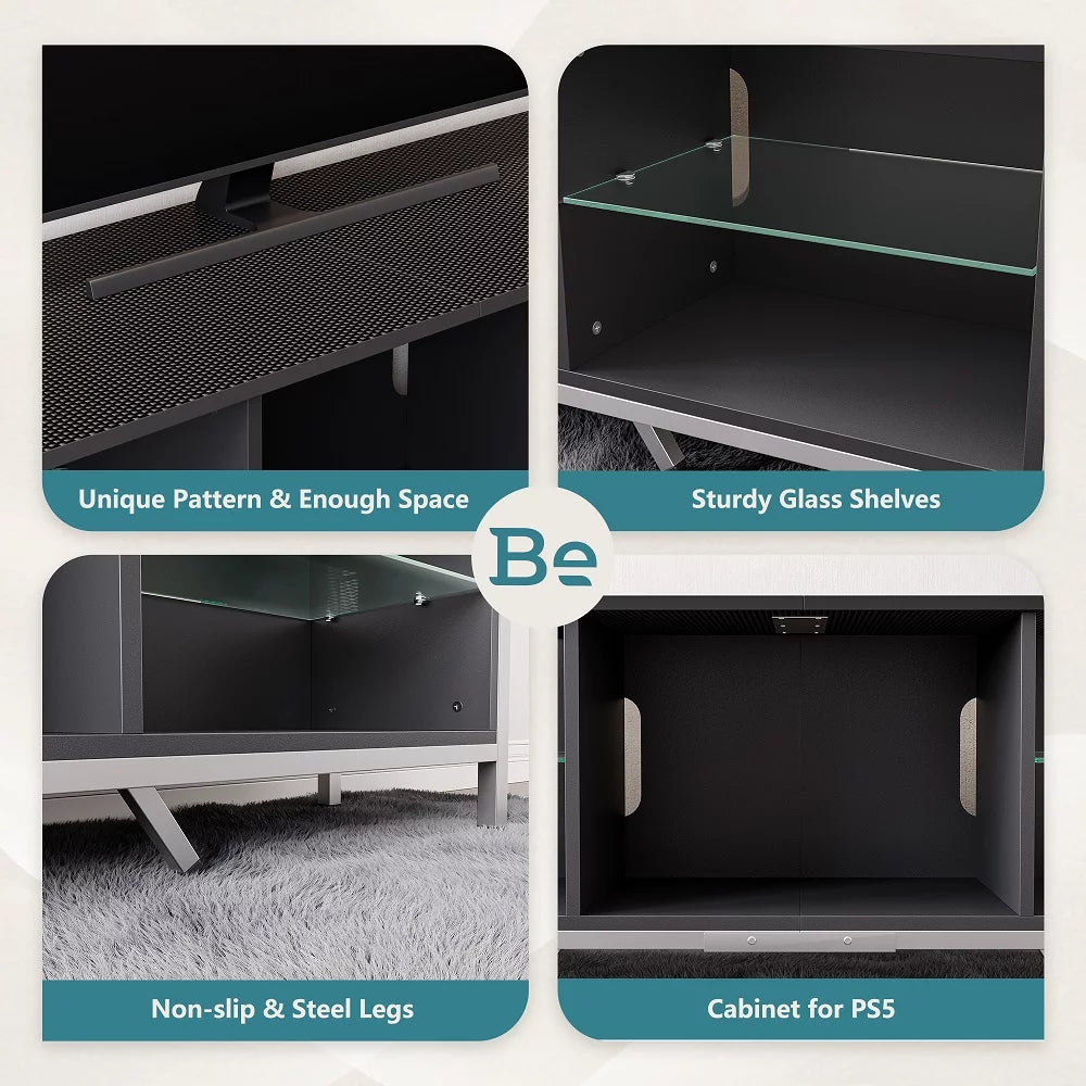 Black TV Stand with LED Lights K372650