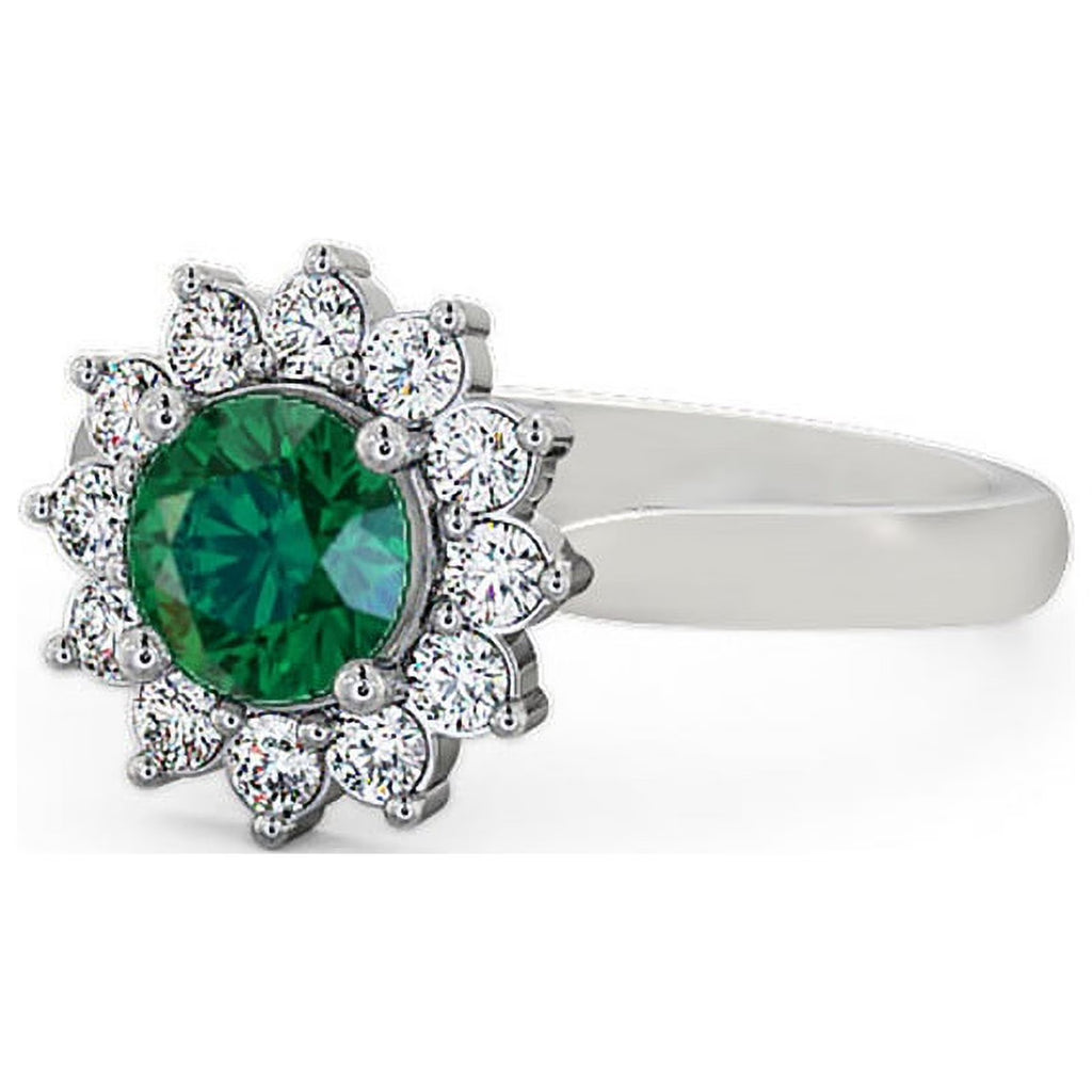14K White Gold Floral Halo Diamond Engagement Ring I943