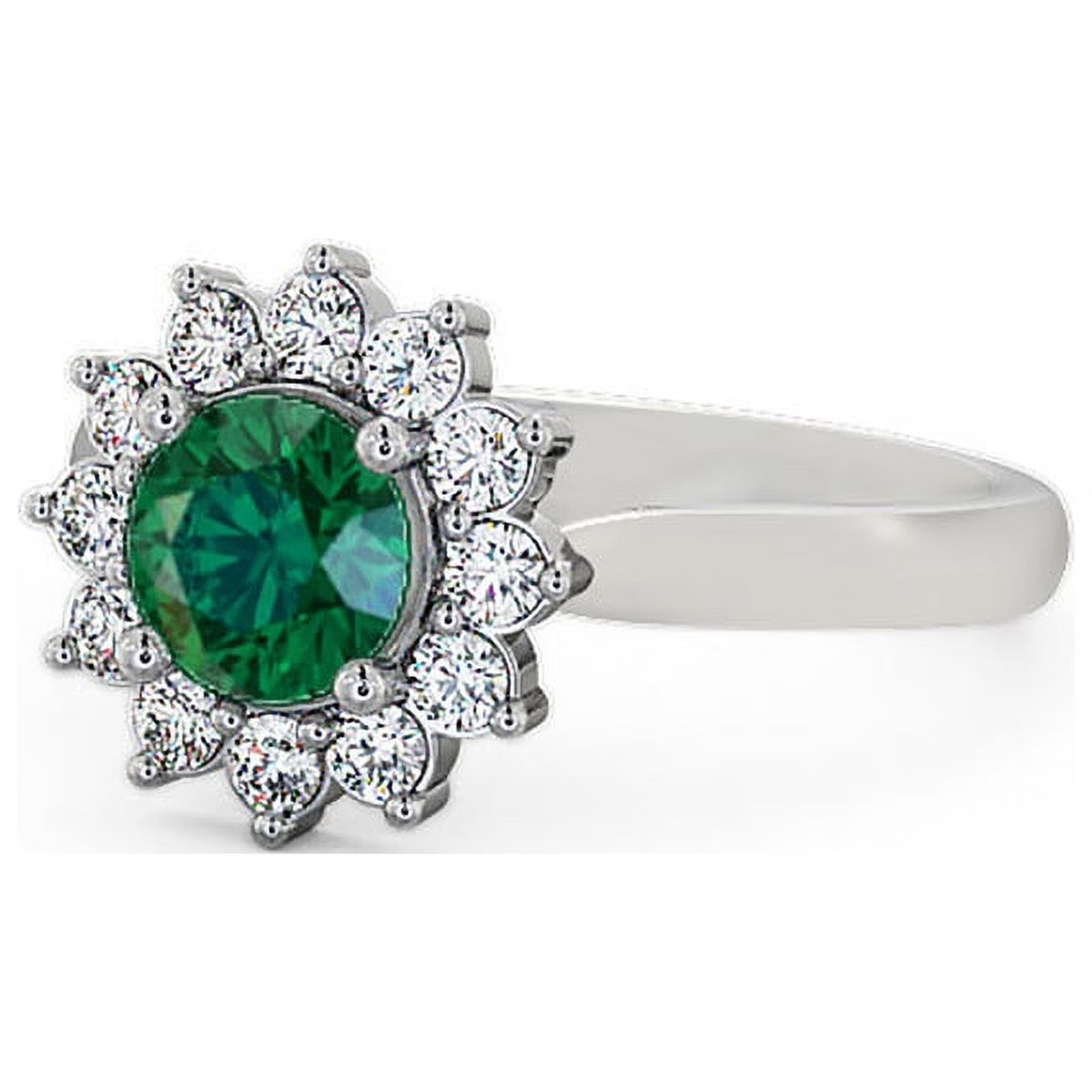 14K White Gold Floral Halo Diamond Engagement Ring I943