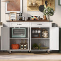 White Kitchen Island with Power Outlet, Drop Leaf and Spice Rack A891