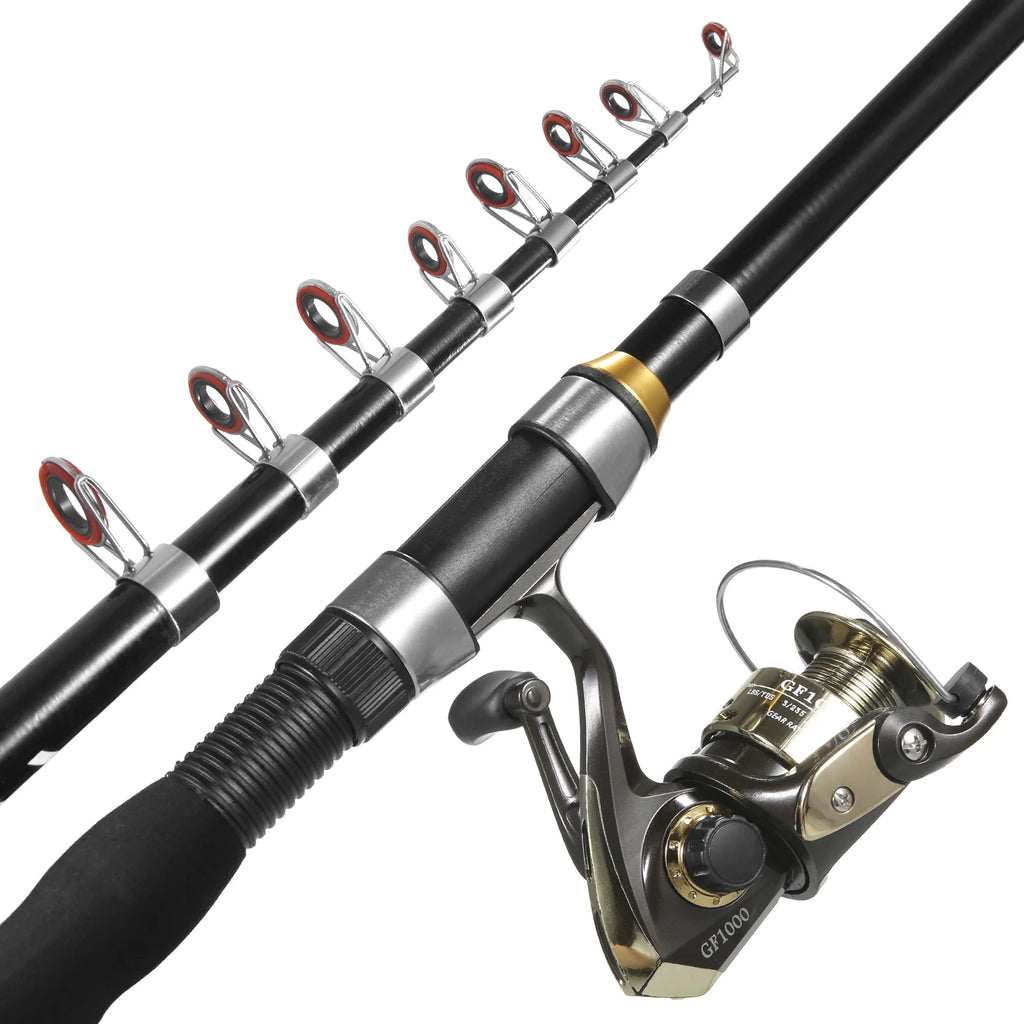Spinning Rod Reel Combo Kit with Lures Swivels Line Box Pole Telescopic M6057