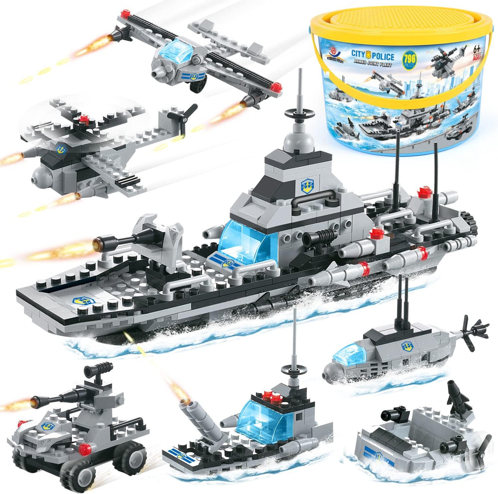 796 Pieces City Police Military Battleship Building Blocks Set D105407