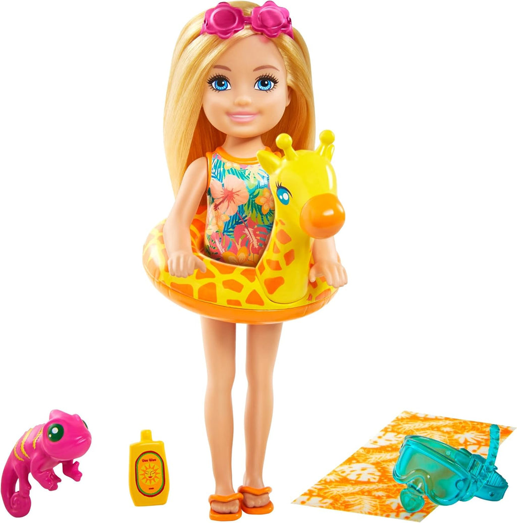 Chelsea Doll (Blonde, 6-in) with Jungle Pet, Floatie and Accessories Playset J80532